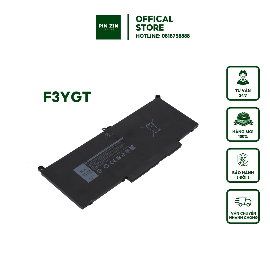 [PIN ZIN NEW ] F3YGT Pin Laptop dell Laitutde 7480 E7480 7380 E7380 7280 E7280 F3YGT 60wh