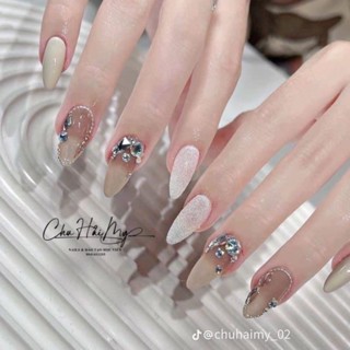 Móng úp thiết kế theo yêu cầu , Nail giả dài đính nơ sang trọng tặng keo và dũa