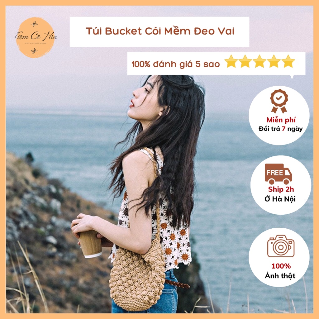 Túi Bucket Cói Mềm Đeo Vai Có Thể Gập Nhỏ Tiện Lợi Ship 1h Lỗi 1 Đổi 1