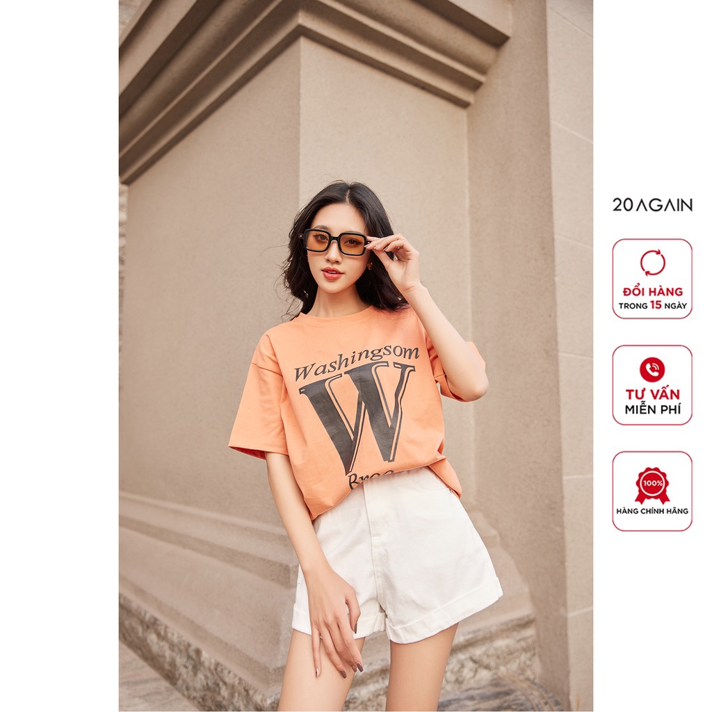 Quần short jeans 20AGAIN, thiết kế gấp gấu trẻ trung, basic SJW2037