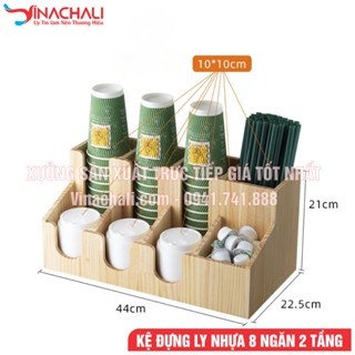Khay Đựng Ly, Giá Đỡ Cốc, Kệ Đựng Ly Cốc Nhựa - Cốc Trà Sữa - Cốc Cafe 8 Ngăn 2 Tầng - Gỗ Tự Nhiên Cao Cấp
