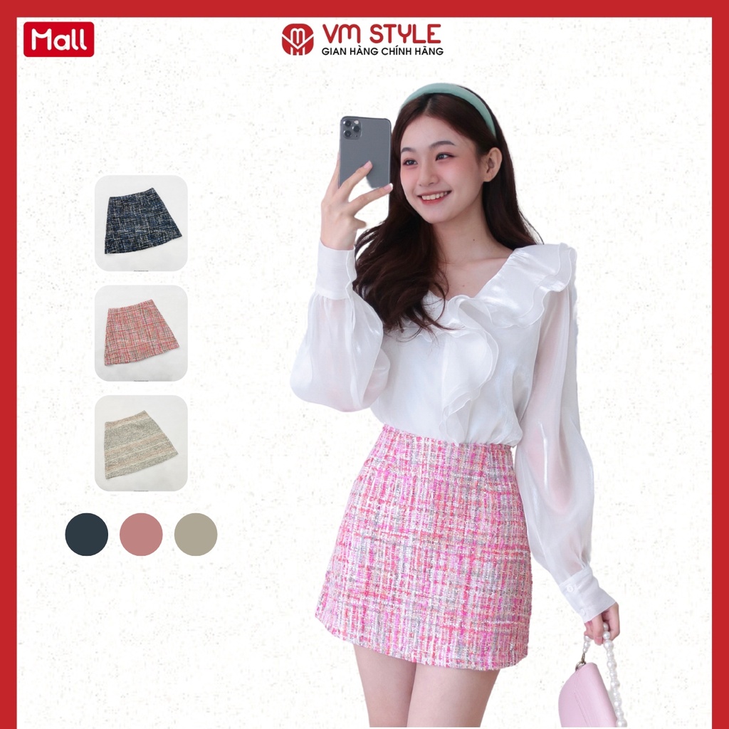 Chân váy nữ VMSTYLE form chữ A dáng ngắn dạ tweed trơn VM55 - QVU00005