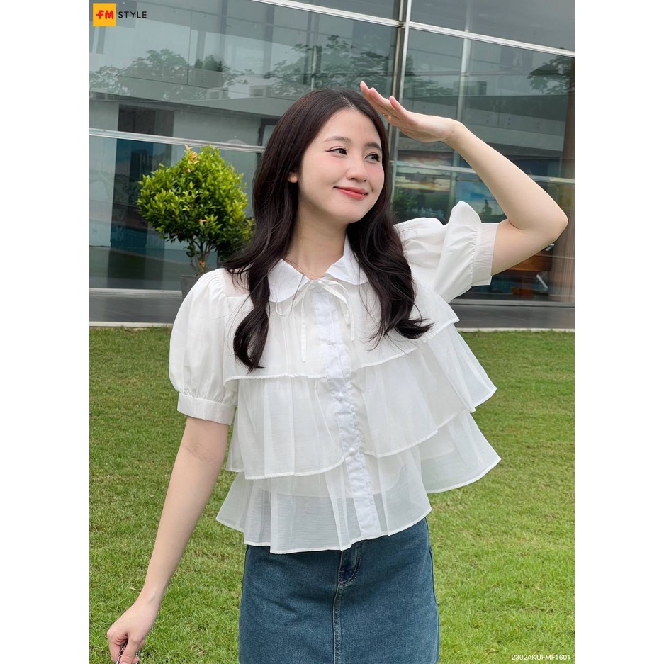 Áo kiểu nữ FMSTYLE voan cổ sen thiết kế 3 tầng phối bèo dáng babydoll nữ tính phong cách tiểu thư Hàn Quốc 23020350