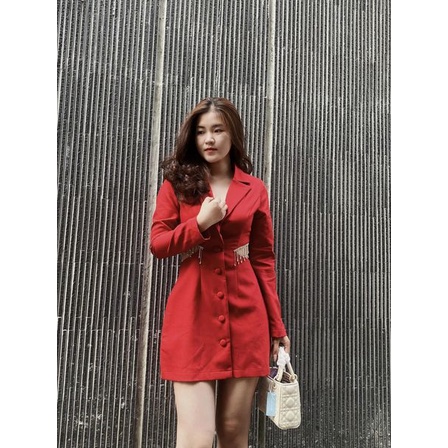 ĐẦM CỔ VEST KHOÉT EO ĐÍNH ĐA