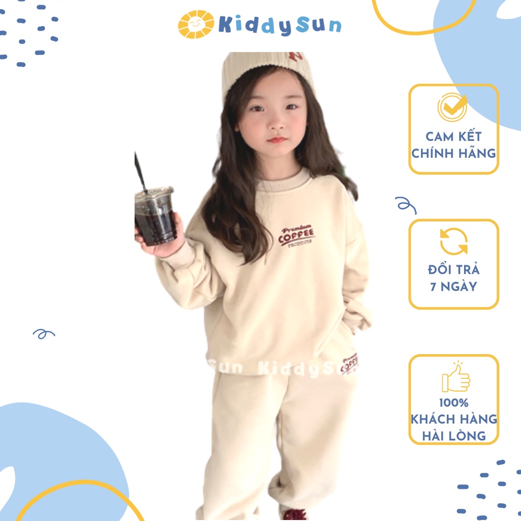 Set đồ bé gái KiddySun Coffee chất nỉ bông siêu ấm áp đáng yêu dành cho bé gái từ 2,3,4,5,6,7,8,9,10,11,12 tuổi[V352]