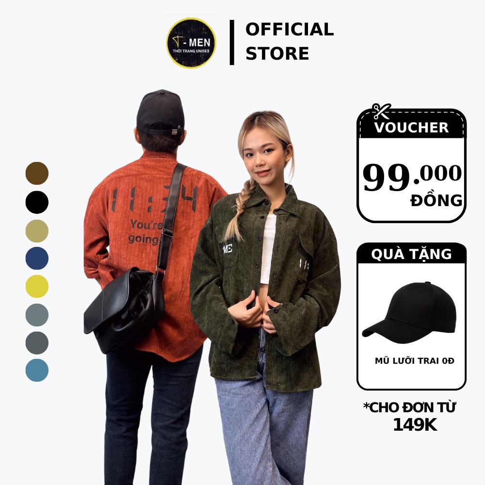 Áo sơ mi nhung tăm nam nữ dài tay, form rộng dáng basic, cotton mềm mịn - T-Men AT001 AT007 AT009