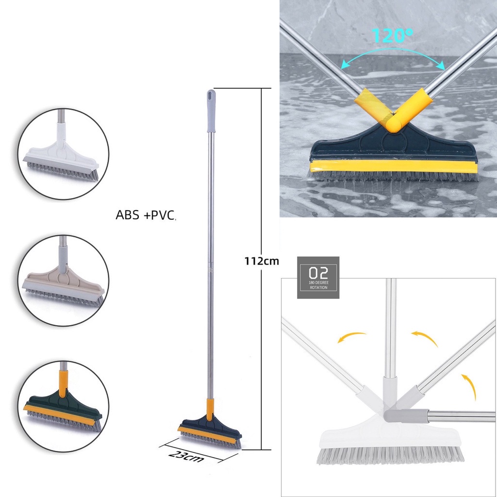 Chổi cọ nhà vệ sinh thiết kế đầu gạt nước và đầu chổi xoay 120 độ quét nhà siêu sạch mọi góc bẩn