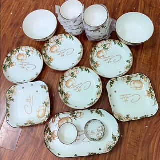 Bát đĩa hoa Hồng pháp { lẻ Tô bát đĩa ]gốm sứ bát tràng cao cấp