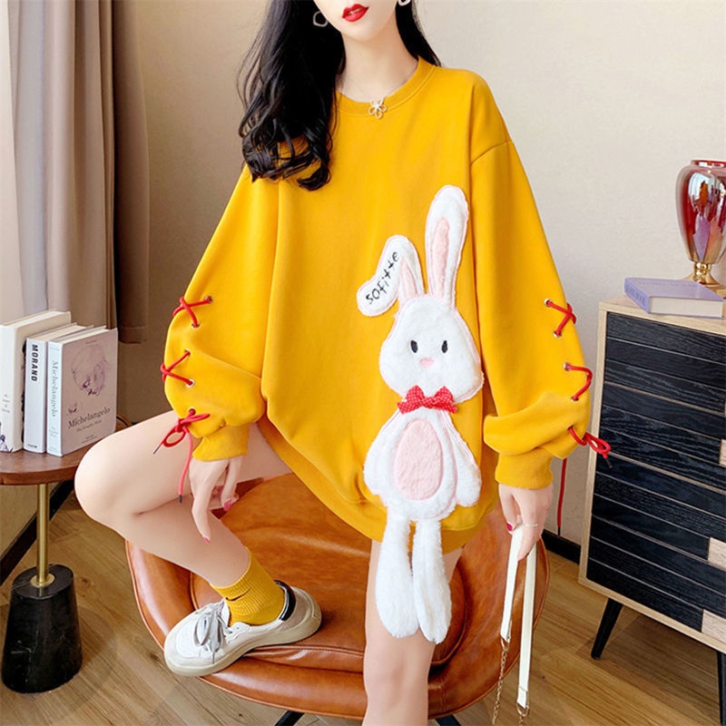 Áo Hoodie Nữ Dáng Rộng In Hình Thỏ Dễ Thương