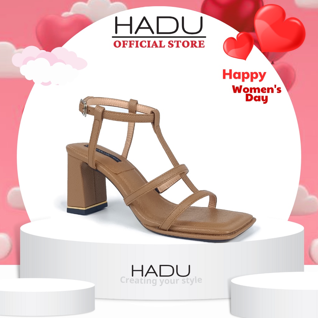 Giày Sandal cao gót đế vuông 7p quai ngang 3 dây DAVANS HADU M595 da vân siêu bền - BH 24T