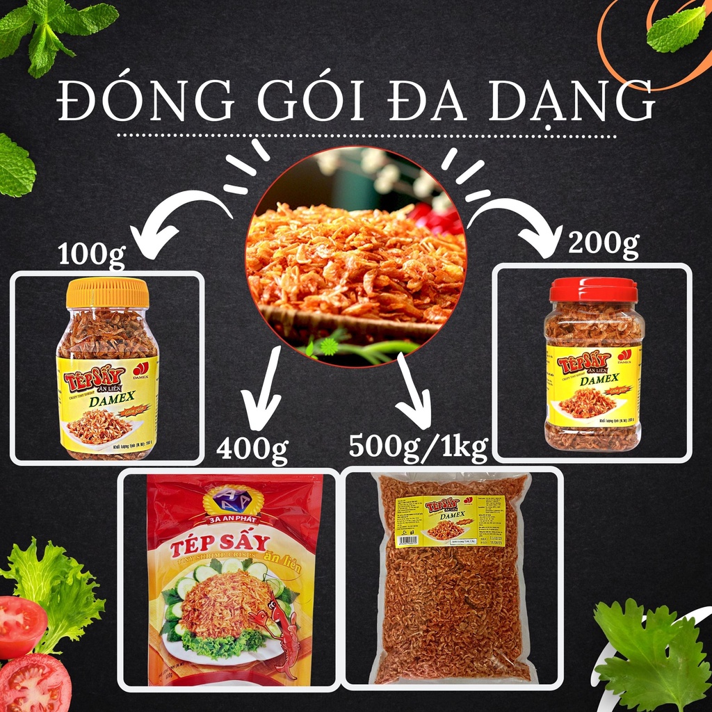 Tép sấy tẩm gia vị ăn liền Damex hũ 100g, làm bánh tráng trộn đồ ăn vặt