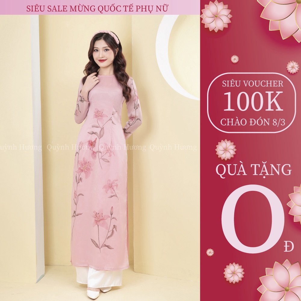 Áo dài hoa in màu tím siêu xinh dành cho giáo viên by Quỳnh Hương