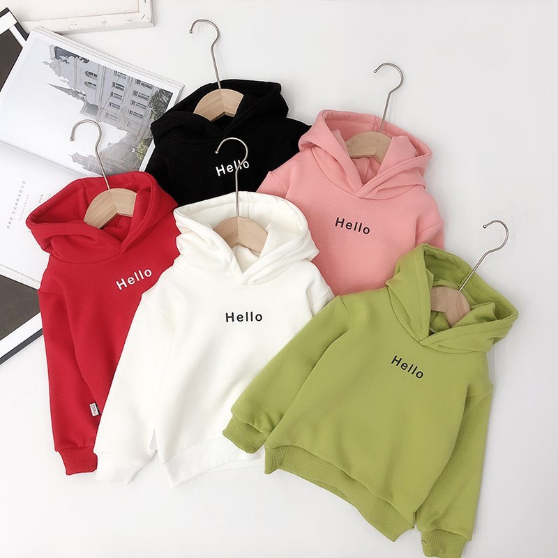 SUPER KIDS Áo Hoodie Màu Trơn In Chữ Phong Cách Hàn Quốc Thời Trang Thu Đông Cho Bé Trai Và Gái quần áo trẻ em