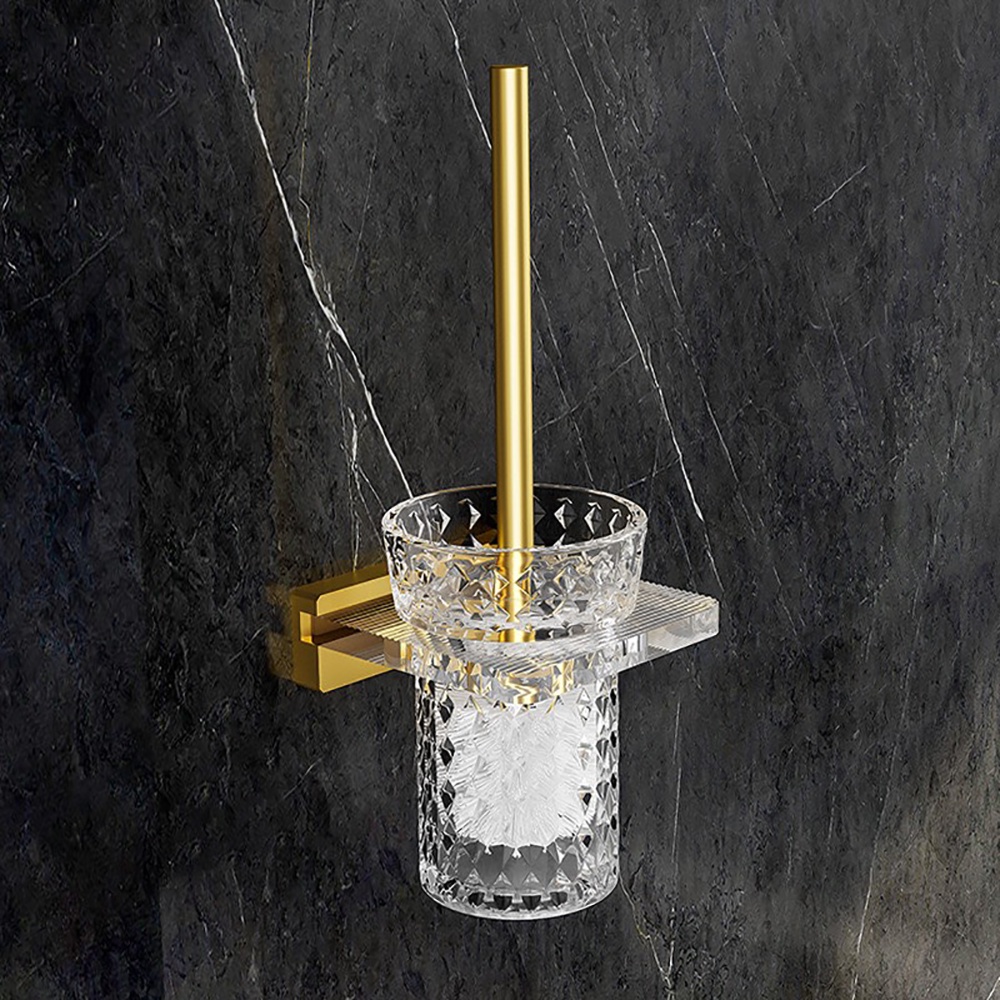 Chổi cọ bồn cầu kèm lọ đựng dán tường Acrylic, Thủy tinh sang trọng chống gỉ - Y14