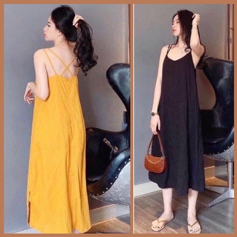 Váy đầm hai dây maxi đũi suông Đầm Suông Siêu mát đan dây cực đẹp (40-60kg) LACO10