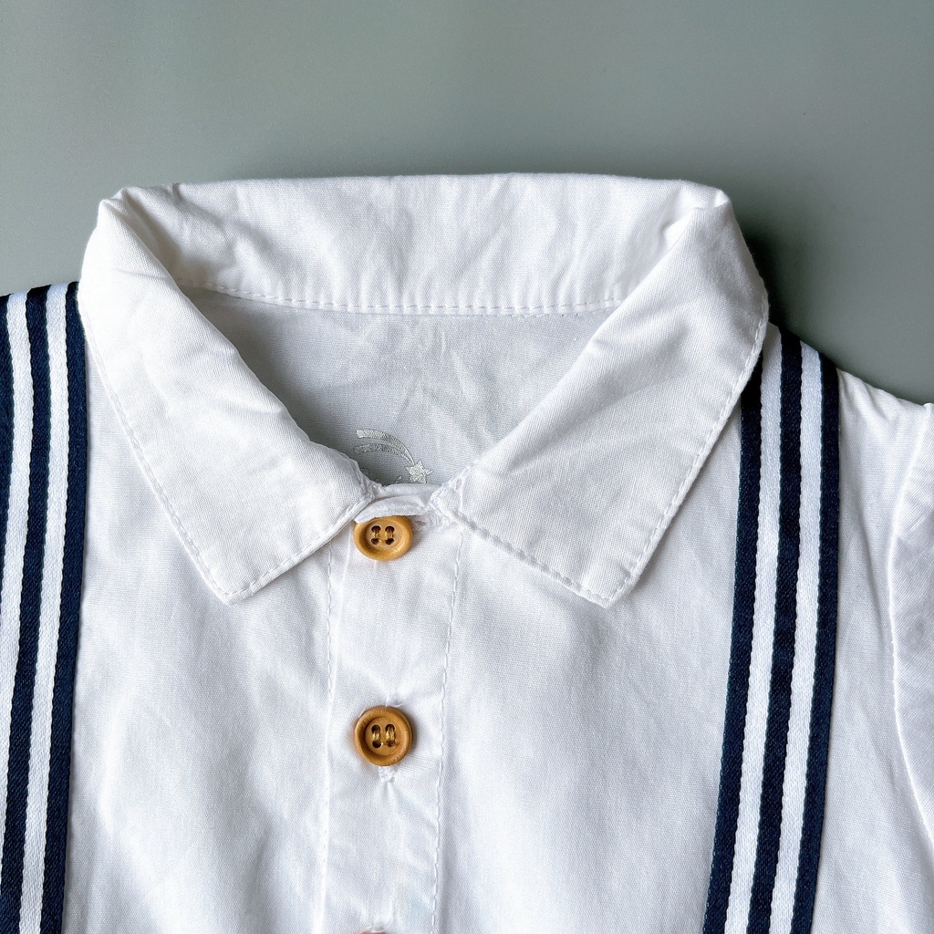 Áo liền quần bé trai body công tử sơ sinh RED TAG ngắn tay 0-3 tháng xuất dư