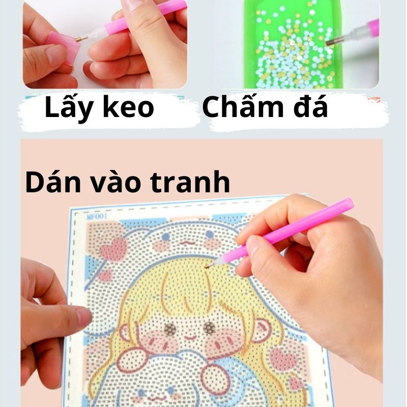 Bộ tranh đính đá họa tiết hoạt hình kèm khung và phụ kiện nhiều mẫu