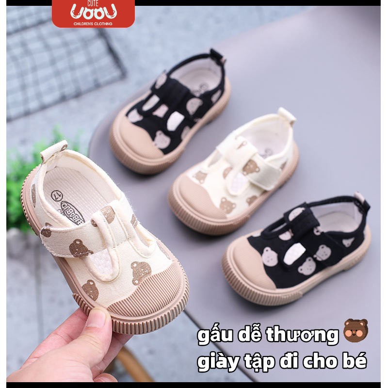 Sun baby Giày Vải Đế Mềm Chống Trượt Họa Tiết Gấu Hoạt Hình Thời Trang Xuân Hè 2023
