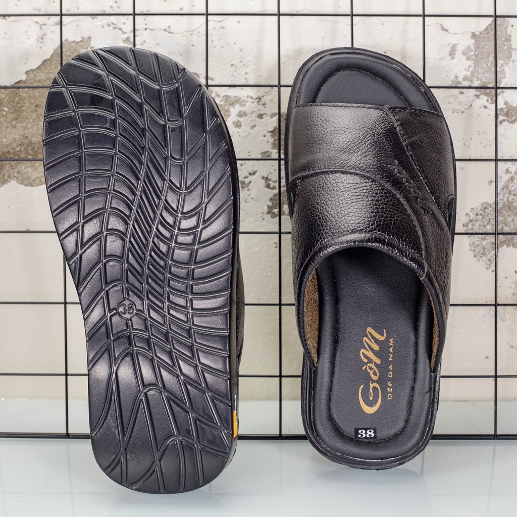 Dép nam quai ngang da bò thật khâu chỉ chắc chắn , siêu nhẹ chân , Gòm Q