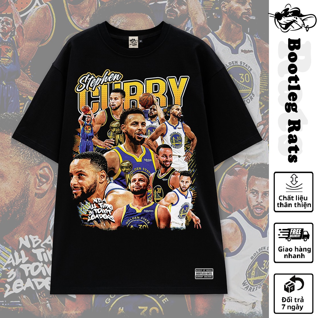 Áo thun bóng rổ In Hình Stephen Curry Tee Oversize Phong Cách Hiphop Unisex Bootleg Rats Lifestyle