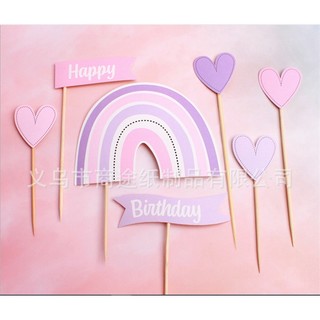 Set que giấy-que cắm biển hiệu hpbd cầu vồng+ tim hổng