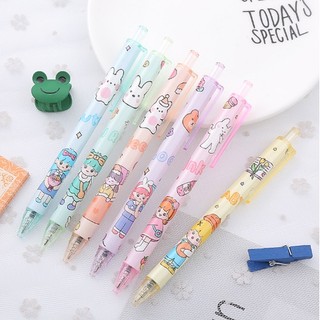 Bút bi bấm cô gái đi chơi siêu dễ thương - bút bi viết văn phong mực đen