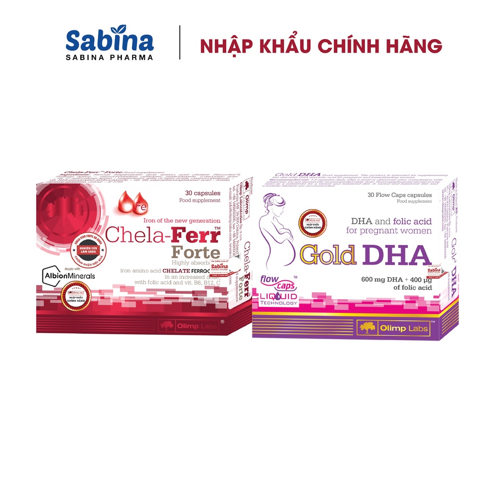 Bộ đôi sắt Chela Ferr Forte và Gold DHA (Olimp labs) Cho Bà Bầu 36,6g