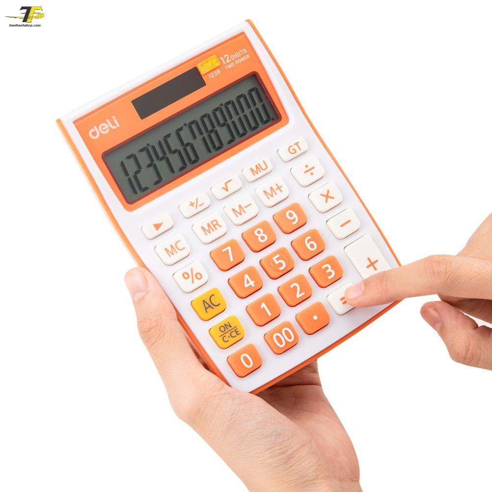 Máy tính kỹ thuật 12 số Deli 1238 - Đen, Cam, Xanh dương, Xanh lá