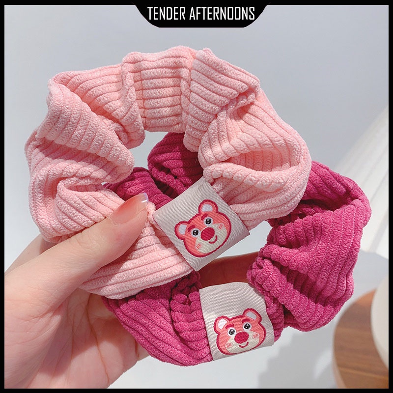 Tender afternoons TENDER Dây Cột Tóc Vải Bản Lớn In Họa Tiết Gấu Hoạt Hình Dễ Thương Cho Nữ