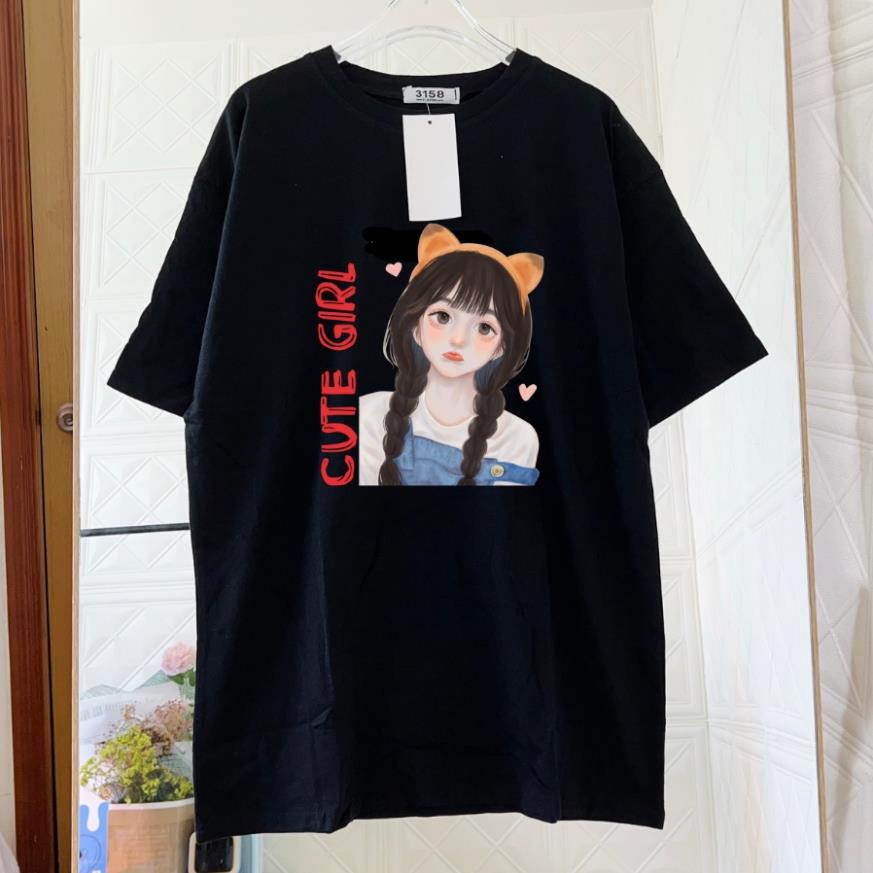 Áo thun 3158, Áo thun nữ Kute Girl vải cotton khô chính phẩm loại 1 form Unisex