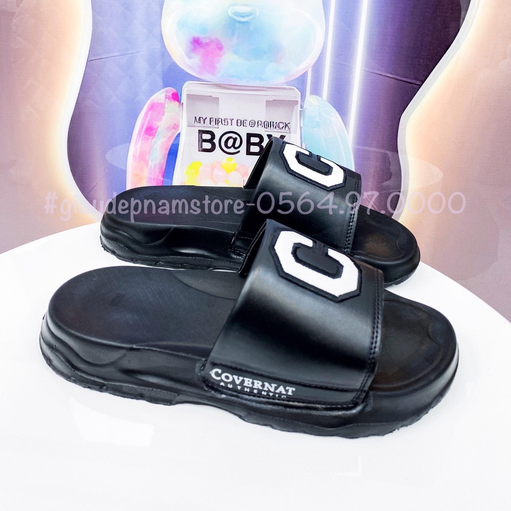 Dép COVERNAT quai ngang unisex , Dép Nam Nữ quai da thêu chữ C đế cao chống trơn trượt hot 2023
