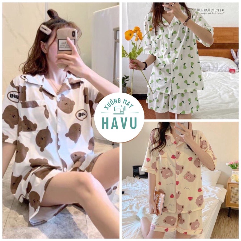 Bộ ngủ pijama CỘC ĐÙI 16 màu đẹp - Set đồ ngủ cộc tay form rộng cute mặc ở nhà bánh bèo