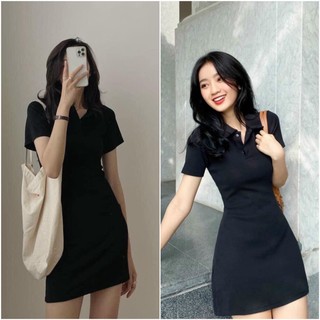 (ảnh thật) Đầm Polo Dáng Suông trên Gối Chất Cotton Co Giãn 4 chiều siêu đẹp