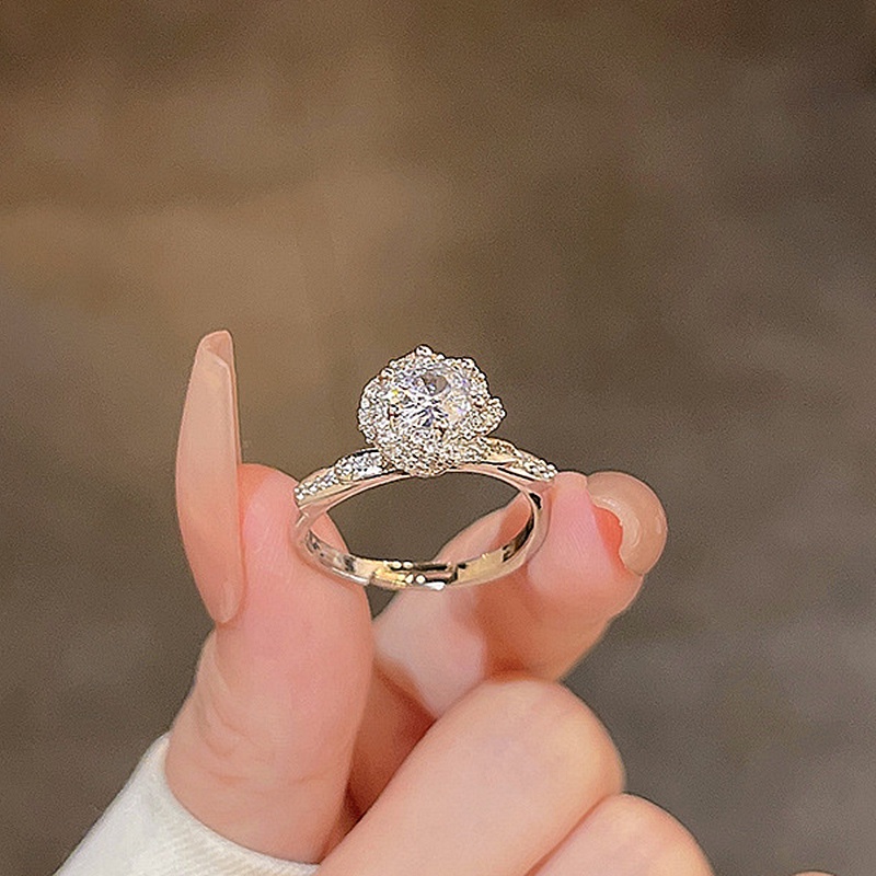 Nhẫn mạ bạc đính đá pha lê cao cấp hình hoa hồng sang trọng thiết kế dạng hở có thể điều chỉnh kích cỡ dành cho nữ