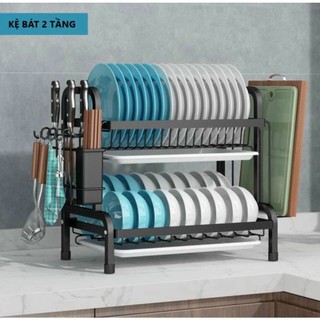Giá để bát đĩa 2 tầng , kệ chạn úp bát chén, kèm ống đũa đa năng và 2 khay hứng nước