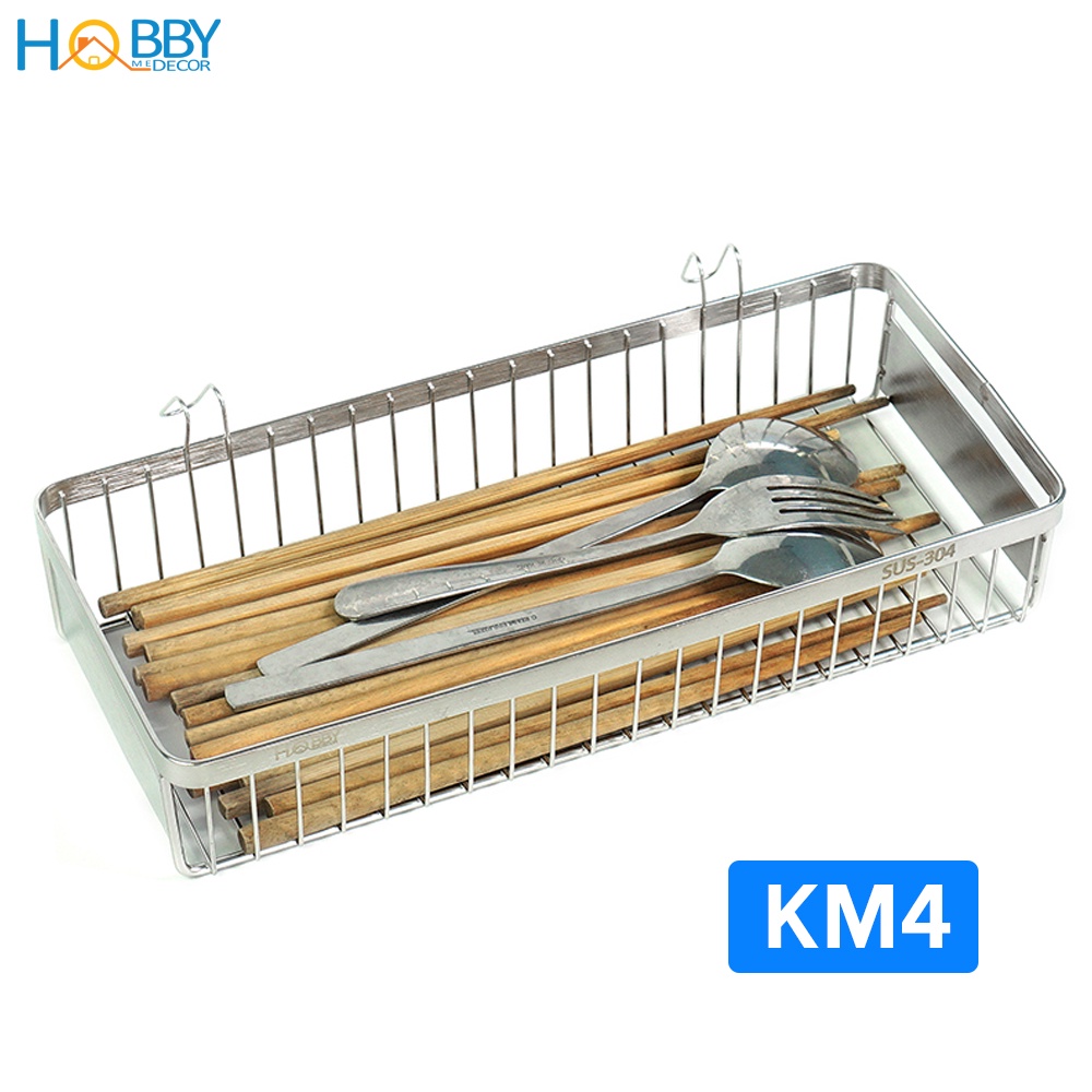 Khay đựng đũa muỗng cho ráo nước Hobby Home Decor KM3-4 chuẩn Inox 304 - có 2 móc treo - 2 size tùy chọn