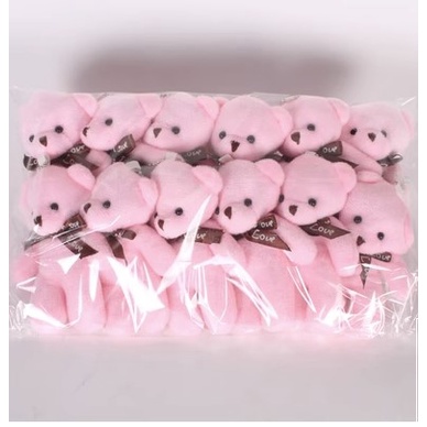 Gấu bông nơ màu hồng móc khóa size 10 -12 cm