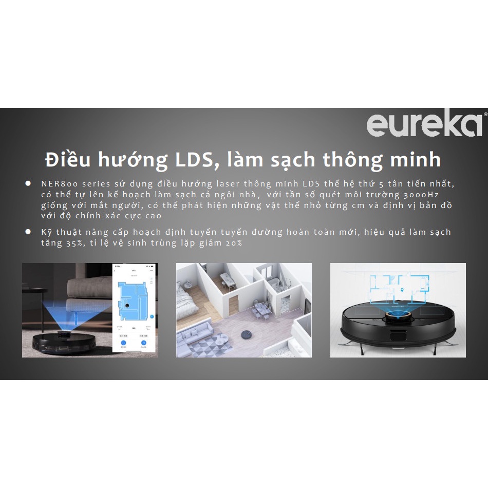 Robot Hút Bụi Lau Nhà Eureka NER 800 Điều Hướng Laser | Hàng Chính Hãng | Bảo Hành 12 Tháng | Mimax Store