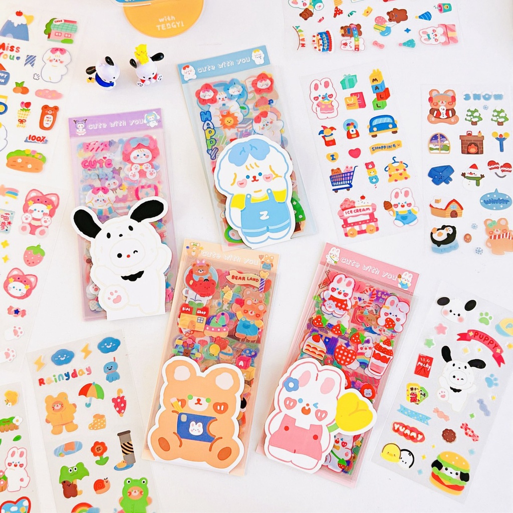 Set Sticker 10 tấm lớn sticker hinh Gấu Thỏ Chó Siêu Dễ Thương
