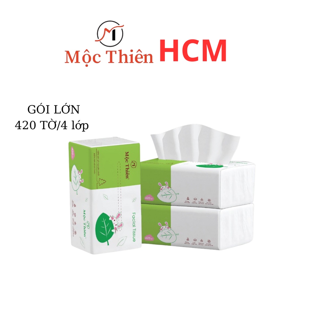 Khăn giấy khô giấy ăn Mộc Thiên cao cấp Gói Lớn 420 tờ 4 lớp mềm mịn