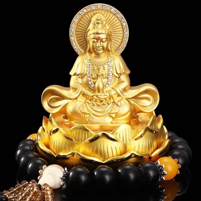 Tượng Quan âm bồ tát ngồi trên đoá sen để taplo, trang trí ô tô mang đến an lành