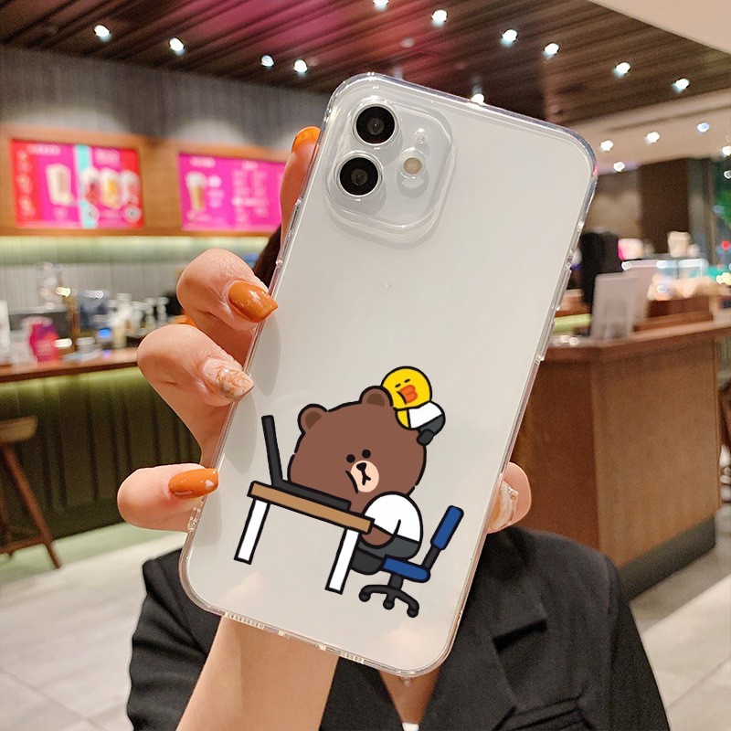 Ốp Điện Thoại gấu nâu và vịt vàng nằm trên bàn Chống Sốc iPhone 14 13 12 11 Pro Promax 6 6S 7 8 Plus X XR XSMax SE u644