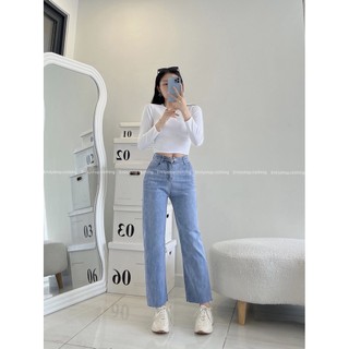  Quần jeans bò nữ denim ống rộng suông lưng cạp cao form rộng chất đẹp Emilyshop (J)