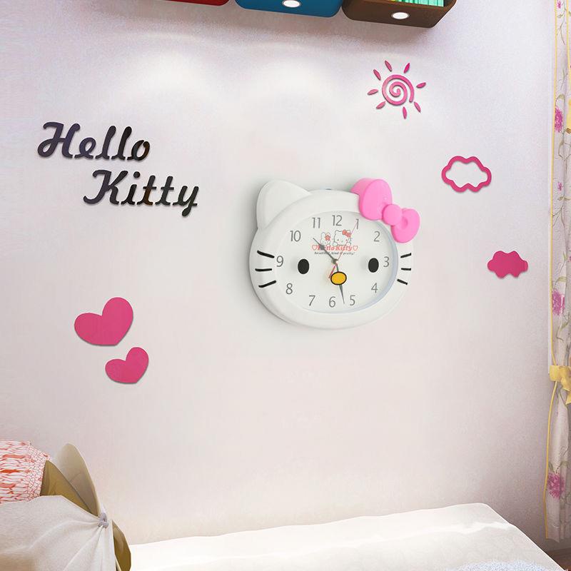 Đồng Hồ Treo Tường Họa Tiết Hello Kitty Dễ Thương