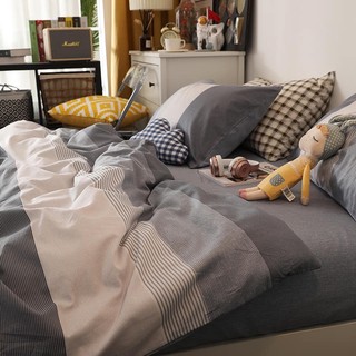 Bộ chăn ga gối cotton living - 100% cotton hoạ tiết sọc xám đa dạng kích thước