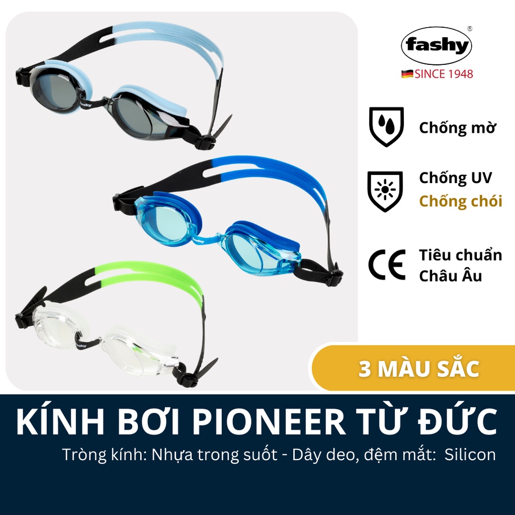 Kính bơi người lớn nhập khẩu từ Đức Fashy dòng Pioneer, dành cho Nam, Nữ, Trẻ em từ 12 tuổi trở lên size L