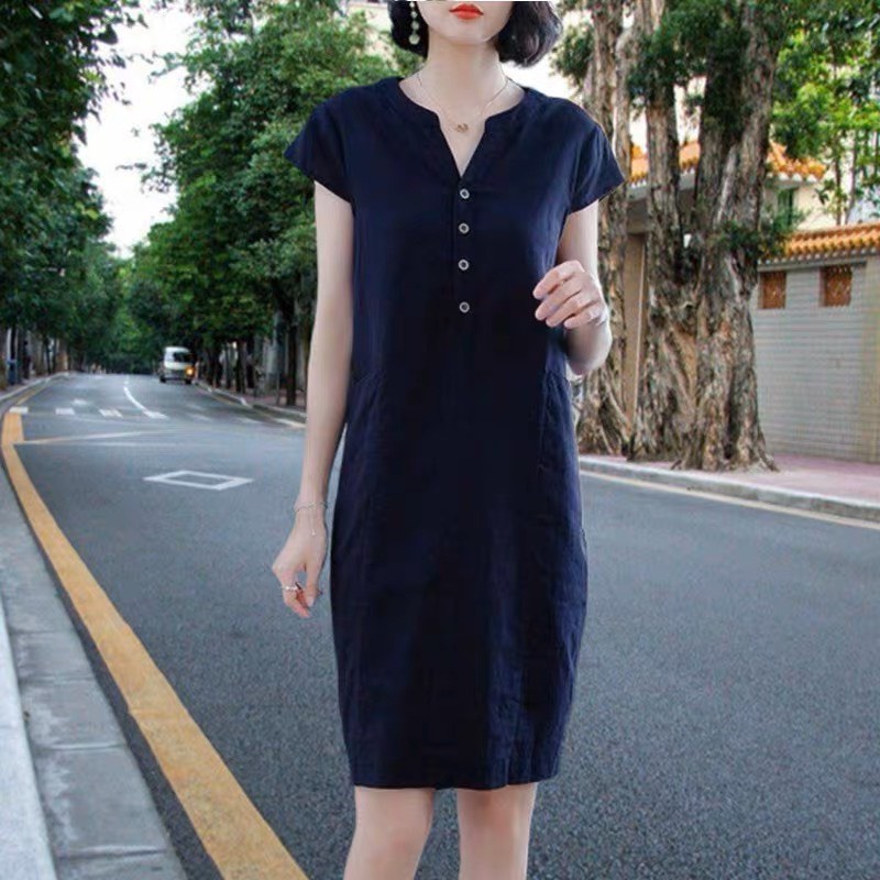 Đầm Xuông, Váy Chữ A, Đầm Chữ A Tay Hến, Đầm Trung Niên, Mã D41