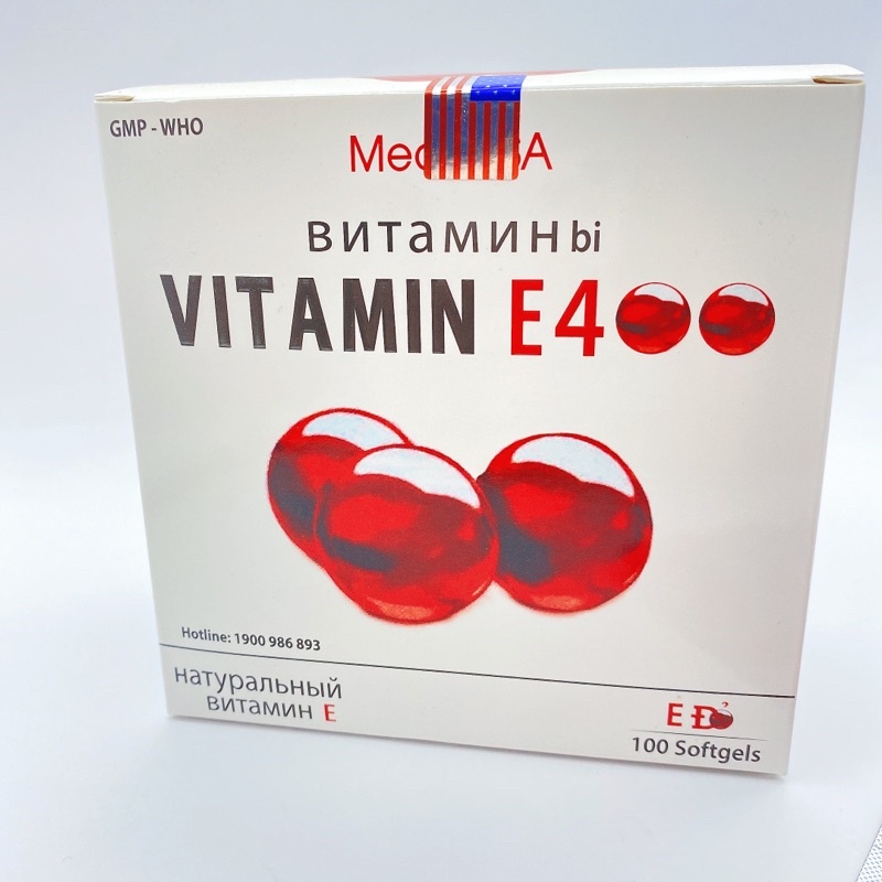 Viên uống đẹp da Vitamin E400 E Đỏ 4000mcg, Aloe vera 500mg - Hộp 100 viên
