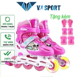 Giày trượt patin trẻ em Thương hiệu V SPORT bánh đơn phát sáng, giày patin - Tặng bảo hộ tay chân