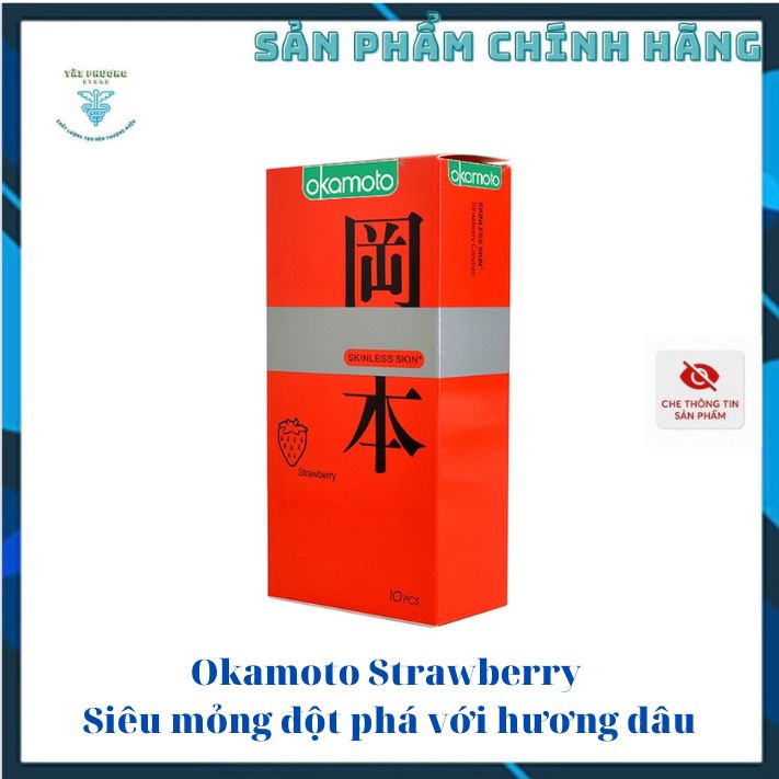 Bao Cao Su Okamoto Strawberry Nhật Bản - Siêu mỏng đột phá mới mẻ với hương dâu - Hộp 10 cái